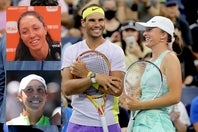 そもそもクレーに強いシフィオンテク（右）が“赤土の王者”ナダル（中）に指導を受けているという。ペグラ（左上）とキーズ（左下）は冗談交じりに苦情も！ (C)Getty Images