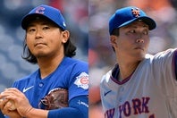 MLB公式サイトが球速向上した選手として選んだ今永（左）と千賀（右）。(C) Getty Images