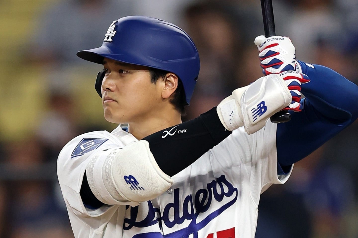 レンジャーズ戦でドジャースの大谷翔平が44試合連続の出塁を達成。イチローの記録を更新した。(C)Getty Images