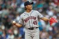 マリナーズ戦でメジャー最短となる初回KOに終わった今井。(C)Getty Images