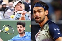 年間を通じて安定した強さを見せているシナー（左上）とアルカラス（左下）。フォニーニ氏（右）は現時点で両者に割って入る“３番手”は不在との見解を示した。（C）Getty Images