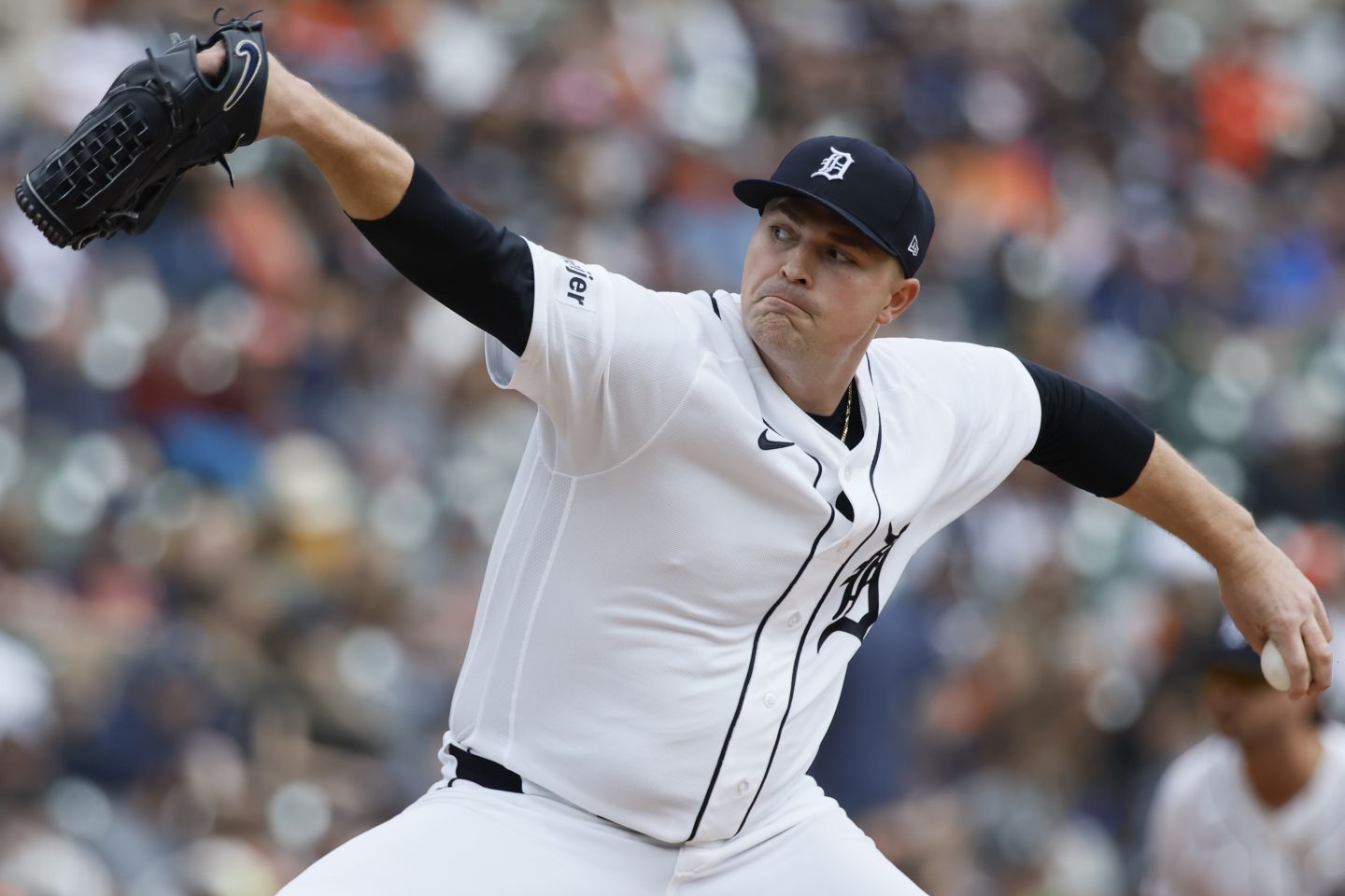 ６回途中まで無安打に抑える圧巻の投球を披露したタイガースのスクーバル。(C) Getty Images