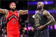 今季ラストの第25週MVPに選ばれたラプターズのイングラム(左)とレイカーズのレブロン(右)。(C)Getty Images