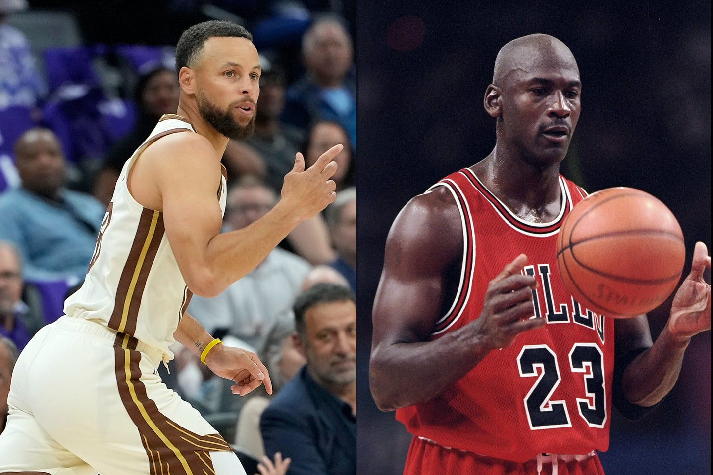 カリー(左)とジョーダン(右)はともにNBA屈指のスーパースターだが、“ゲームを変えた”のはどちらなのか。(C)Getty Images