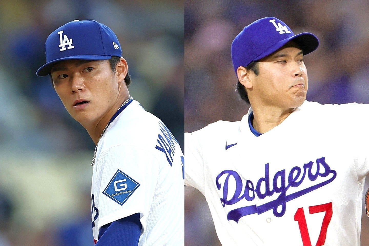 ナ・リーグのサイ・ヤング賞レースで上位を走る山本（左）と大谷（右）。(C)Getty Images