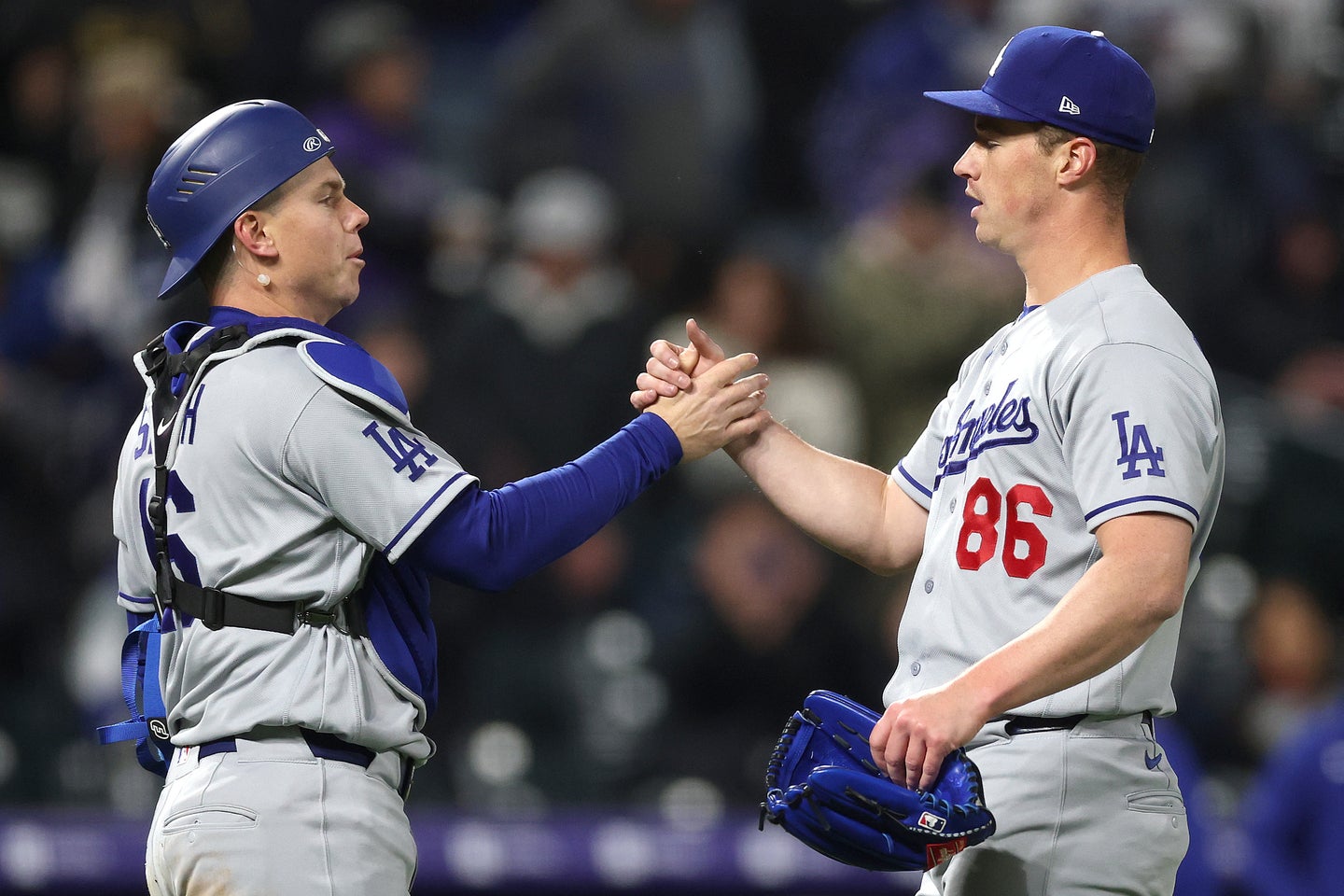 ロッキーズ戦で快勝したドジャースのバッテリー。(C)Getty Images
