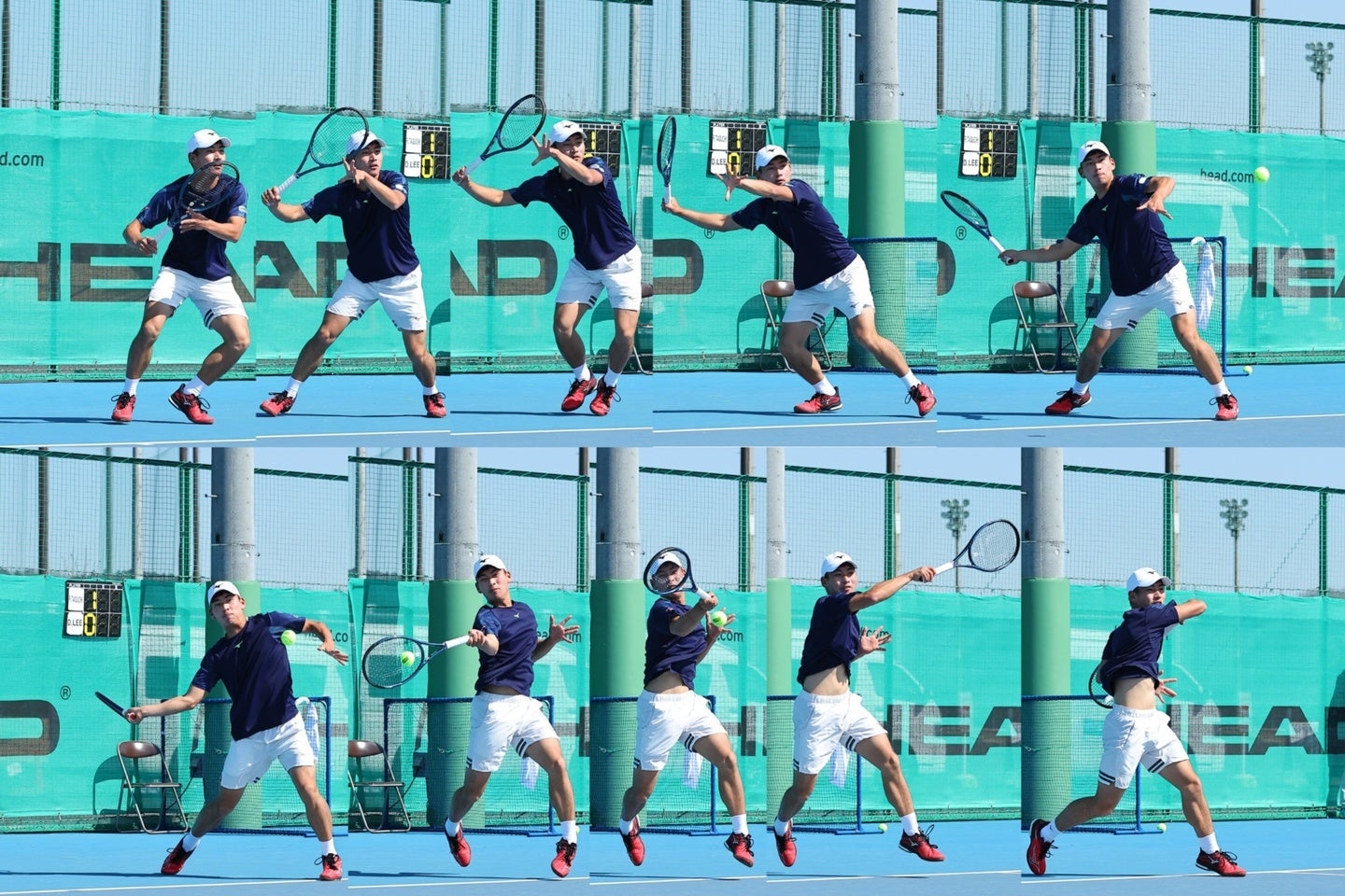 田口涼太郎プロが武器とする回り込みフォアハンド。大股で移動距離を稼いでから小股で調整し、軸足である右足にグッと乗るのが、良いボールを打つポイントだ。(C)THE DIGEST