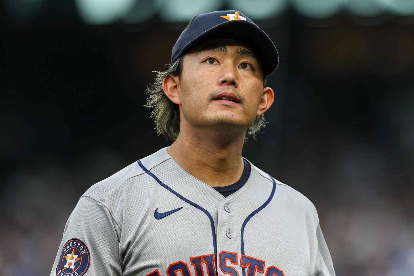 右腕の疲労でIL入りしたアストロズの今井達也。(C) Getty Images