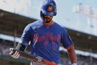 ５回の第２打席でソロ本塁打を放ったメレンデス。しかし、第３、４打席はいずれも空振り三振に。結局、メッツはそれ以上の得点を挙げられなかった。(C)Getty Images