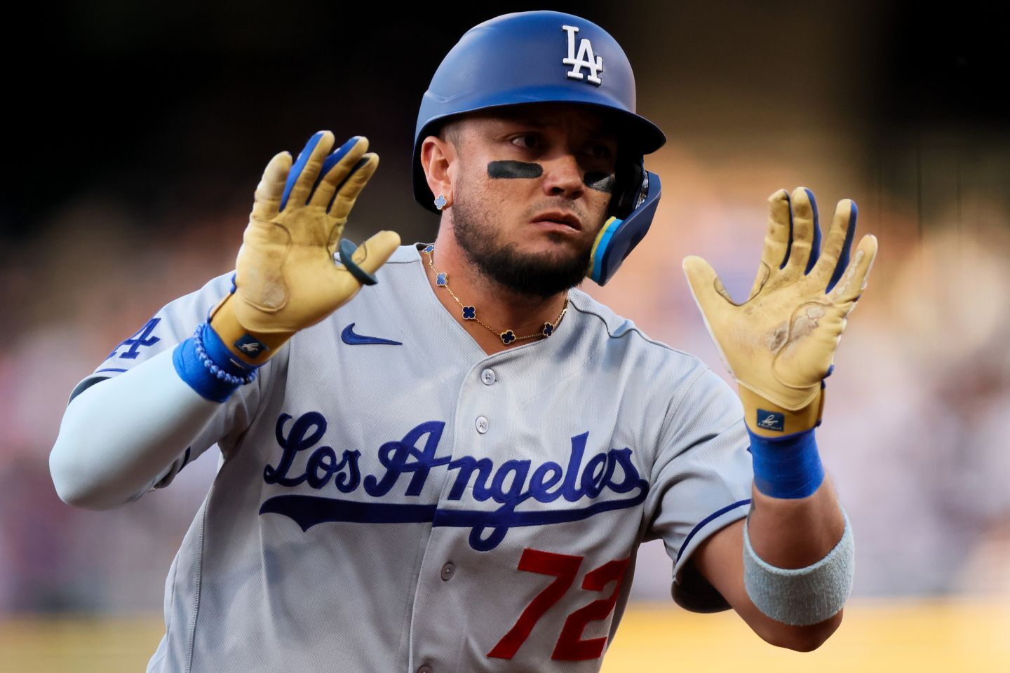 思い出の地で通算1000安打を達成したドジャースのロハス。(C)Getty Images