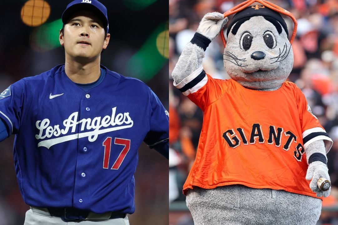 ドジャースの大谷とジャイアンツのマスコット「ルー・シール」の微笑ましいやり取りが話題になっている。(C)Getty Images