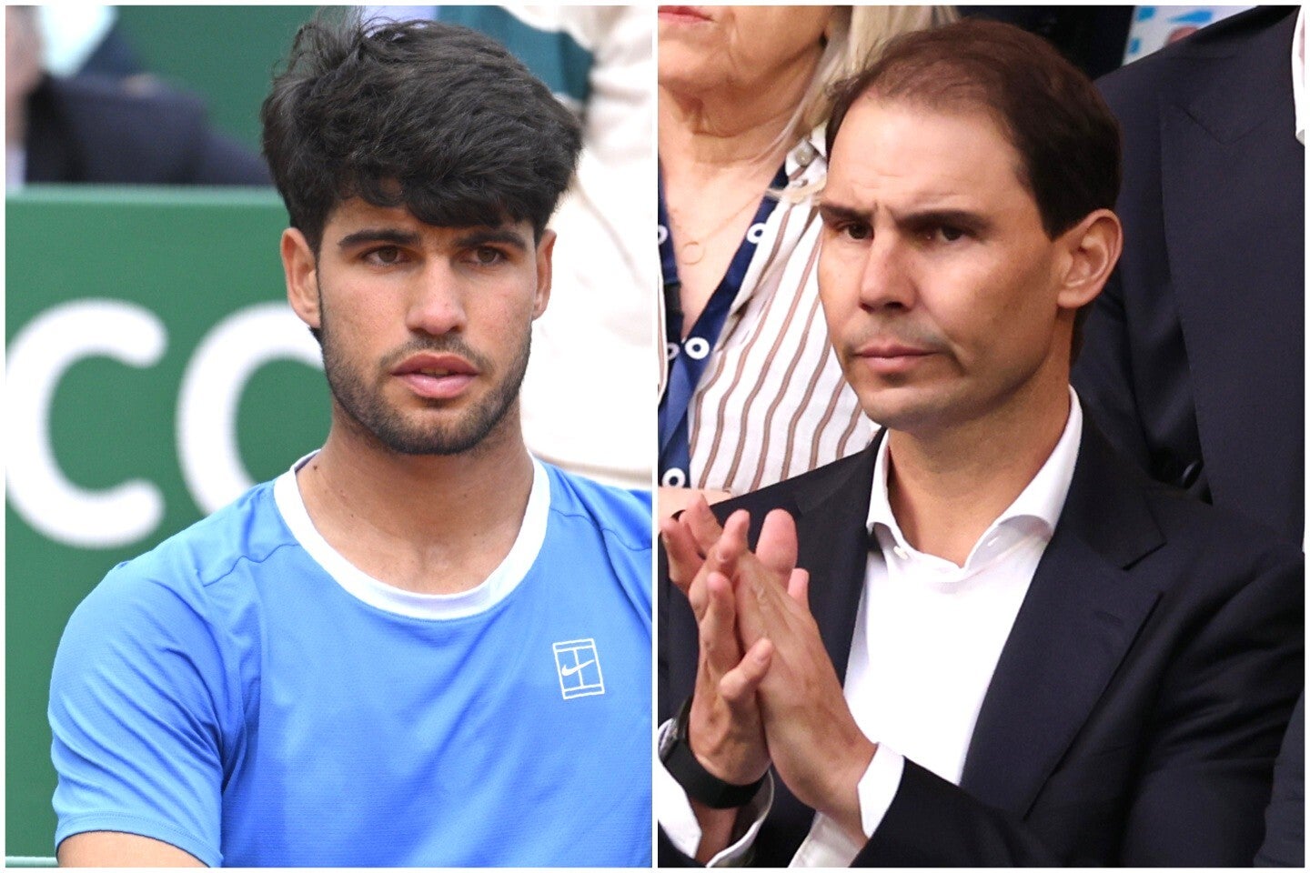 右手首の負傷により全仏OPとローマ大会の欠場を決断したアルカラス（左）。失意の中でも前を向く姿勢に、ナダル（右）らがエールを送った。（C）Getty Images