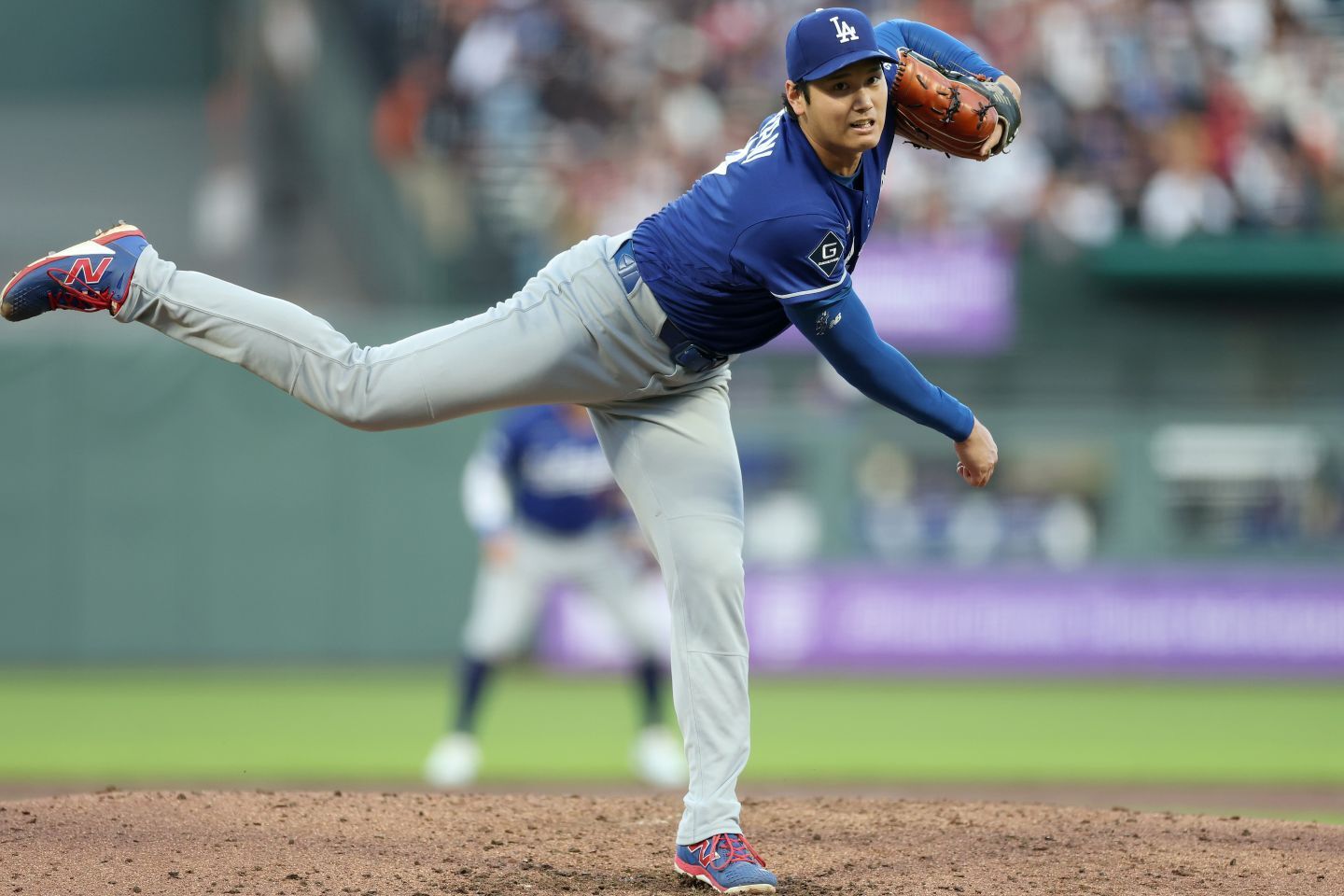 防御率０点台と圧倒的な投球を披露しているドジャースの大谷。(C) Getty Images