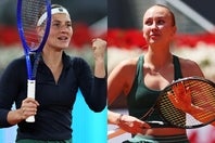 コスチュク（左）が握手をする基準は、ロシアからの国籍変更ではなく戦争反対を公言していること。次戦で当たるポタポワ（右）はその条件に当たらないという。(C)Getty Images