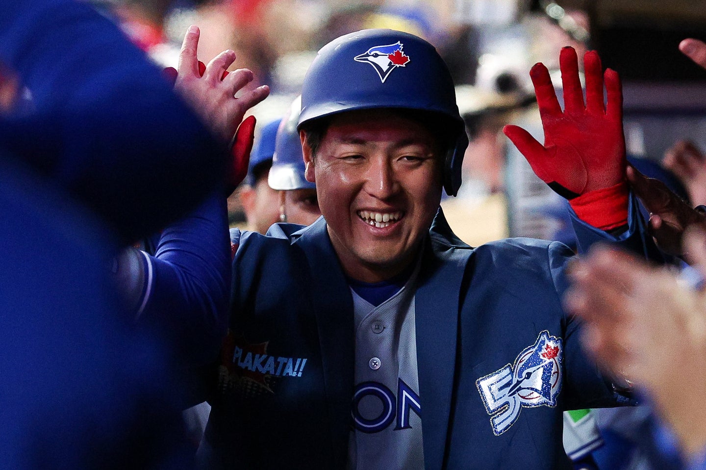 トロント・ブルージェイズの岡本和真が１試合２発の大暴れを見せた。(C) Getty Images