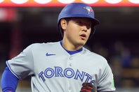 ブルージェイズの岡本和真が１試合２本のアーチを放った。(C) Getty Images