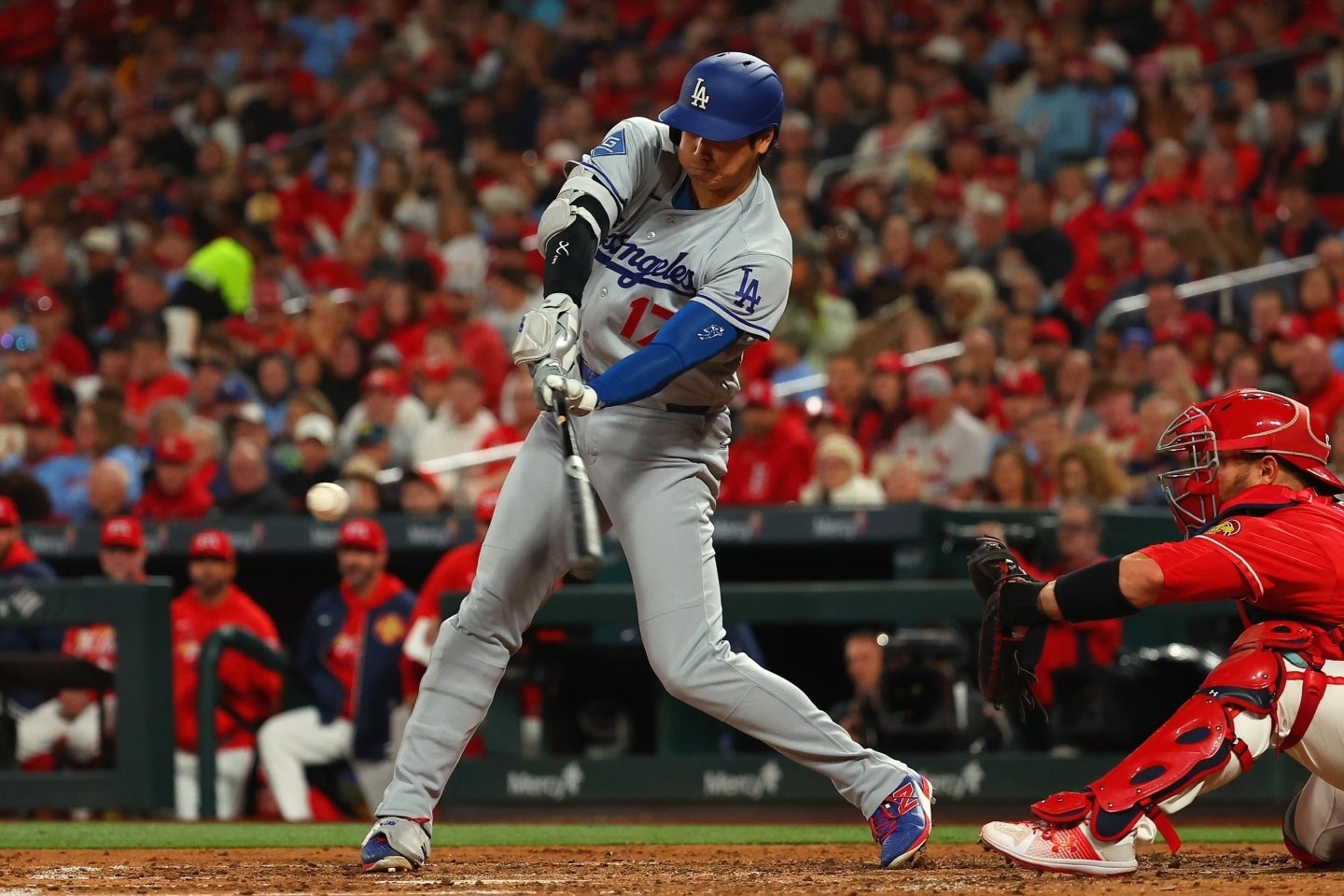 カーディナルス戦で大谷は５打数無安打に終わった。(C)Getty Images