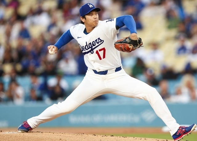 マーリンズ戦で負け投手になったドジャースの大谷。それでも６回２失点、自責点１の好投だった。(C)Getty Images