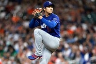 アストロズ戦で先発したドジャースの大谷。(C)Getty Images