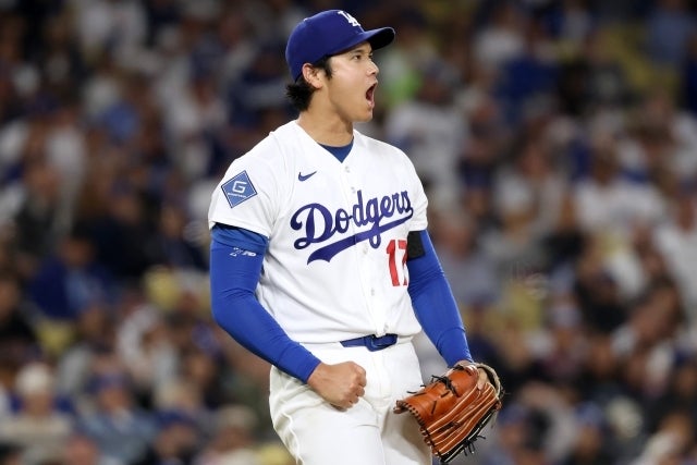 ジャイアンツ戦で先発登板した大谷は７回８K無失点の好投で今季３勝目を手にした。(C)Getty Images