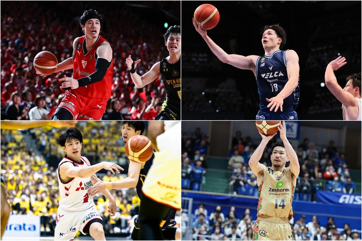 (左上から時計回りに)千葉J、長崎、琉球、名古屋Dが今季の４強に名を連ねた。(C)B.LEAGUE