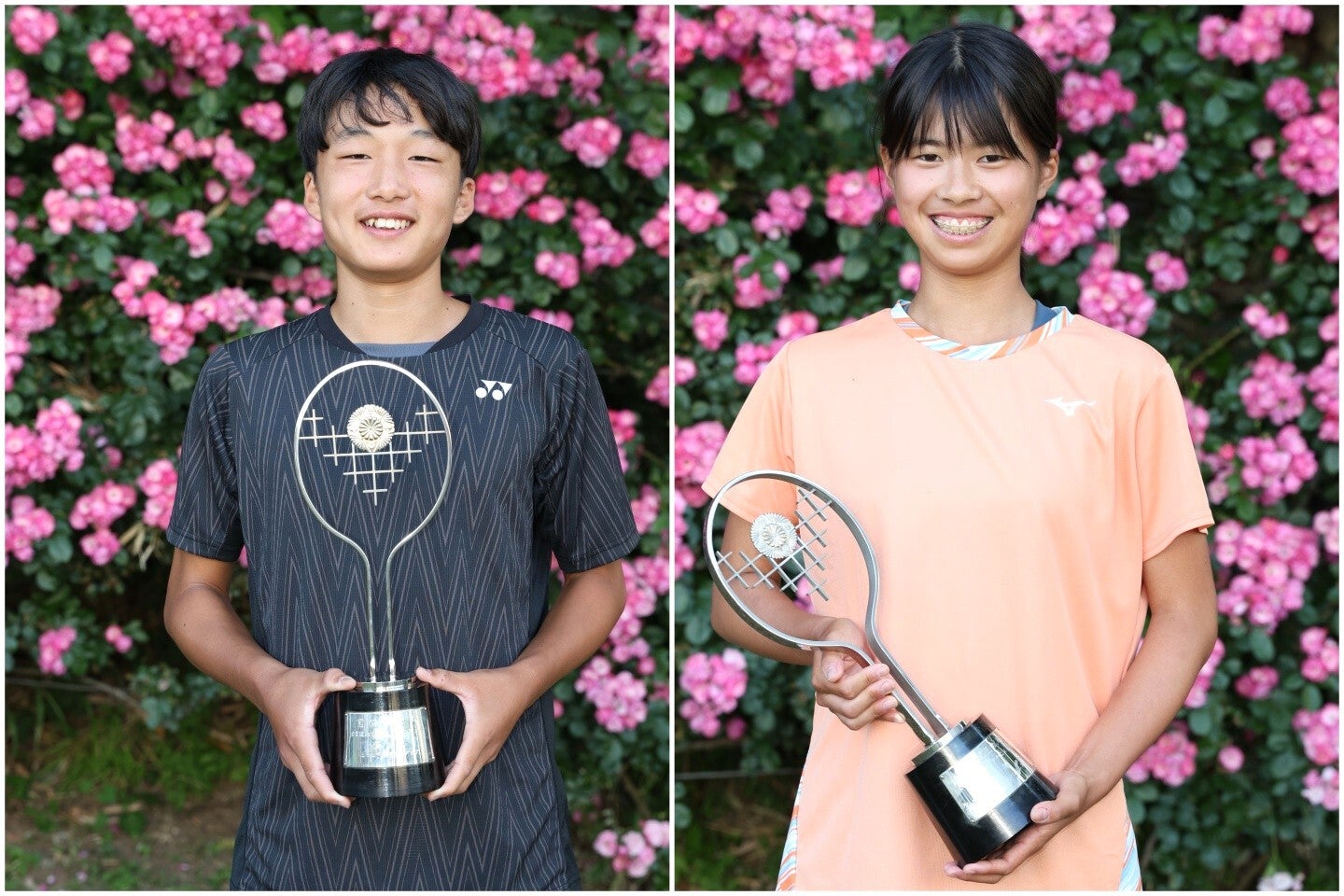 14歳以下男子優勝の安居院虹斗（左）と女子優勝の佐々木千和（右）。写真：滝川敏之