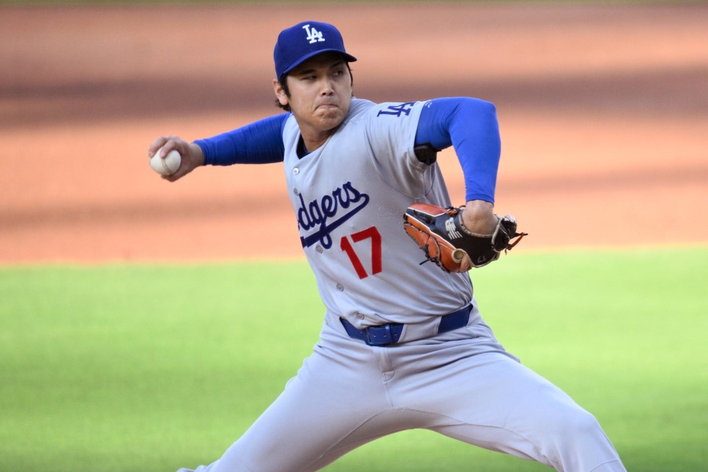 パドレス戦で４登板ぶりに二刀流で出場した大谷翔平。５回満塁の大ピンチを抑えた。(C)Getty Images
