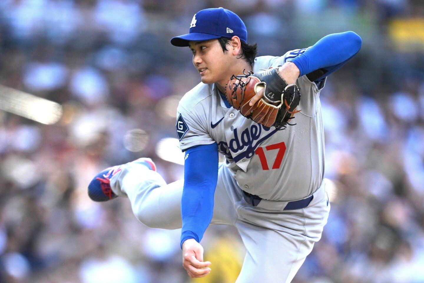 パドレス戦で４登板ぶりに二刀流で出場した大谷翔平。５回満塁の大ピンチを抑えた。(C)Getty Images