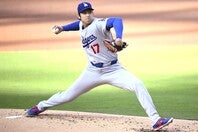 今季ここまで規定投球回数には届いていないものの、防御率０点台をマークしているドジャースの大谷。(C)Getty Images