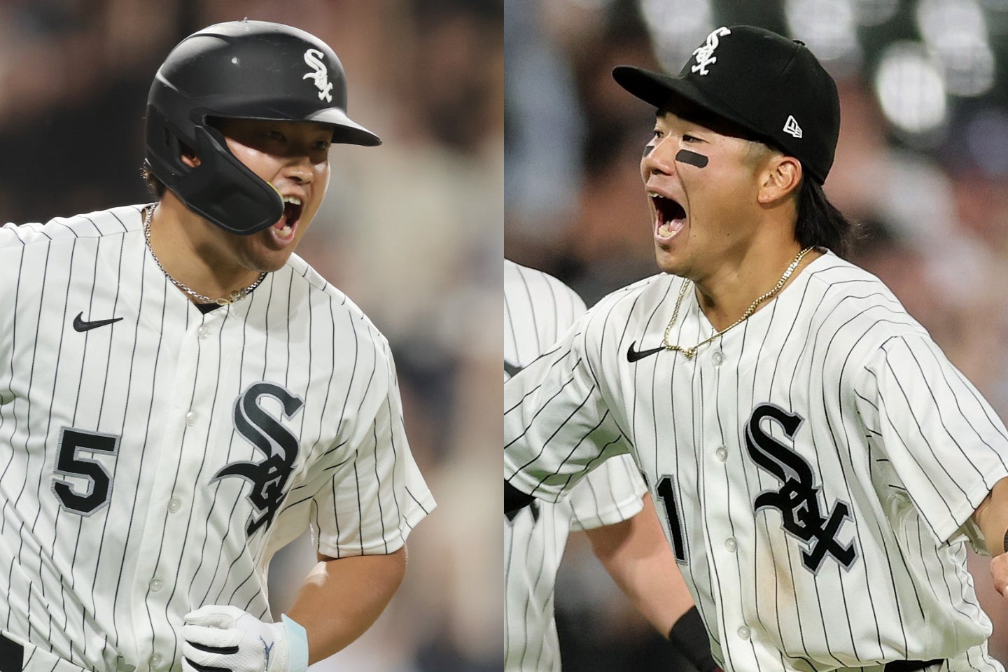 ２試合連続アーチの村上（左）と、２試合連続安打・２補殺の西田（右）。(C)Getty Images