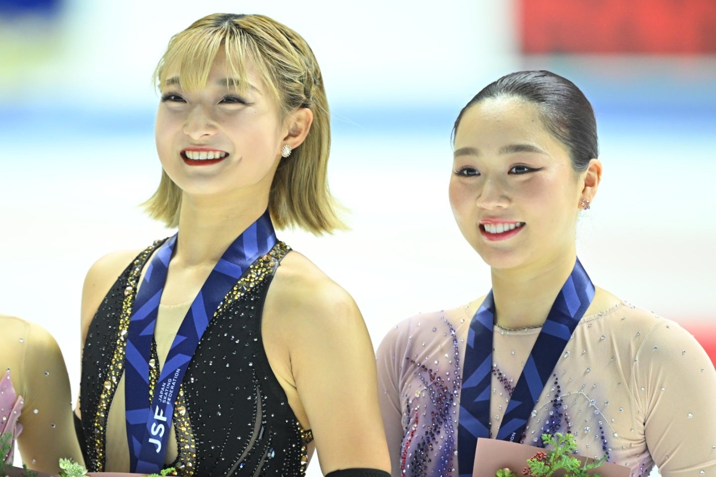 24年の全日本選手権で表彰台に立つ坂本（左）と樋口（右）。写真：金子拓弥（THE DIGEST写真部）