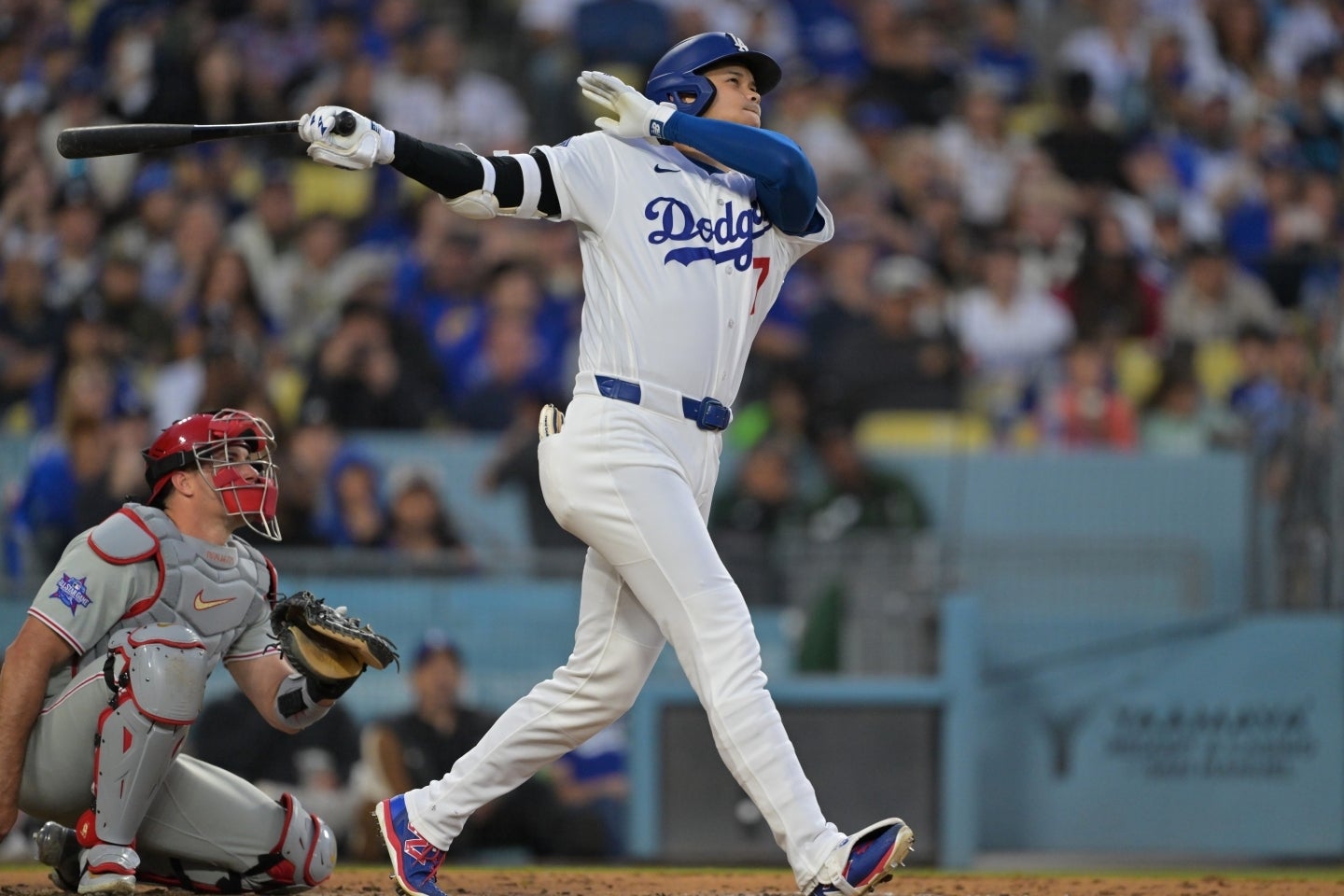 フィリーズ戦で２試合連発となる10号ソロアーチを放った大谷。(C)Getty Images