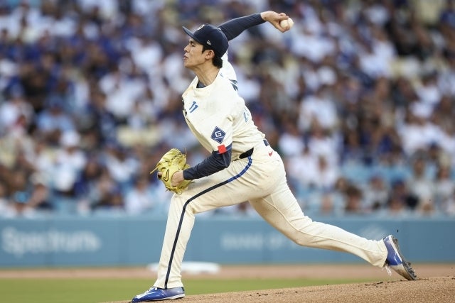 フィリーズ戦に先発登板し、勝ち星は得られなかったが６回途中１失点の好投だったドジャースの佐々木。(C)Getty Images