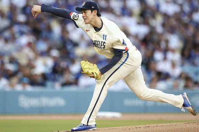 フィリーズ戦で先発し、６回途中１失点の好投だったドジャースの佐々木。(C)Getty Images
