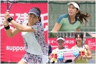 写真左＝前週の富山大会に続いて優勝を飾った阿部。写真右上＝準優勝は吉本。写真右下＝ダブルス準優勝の荒川夏帆／勝見幸璃。写真提供：Square Plus
