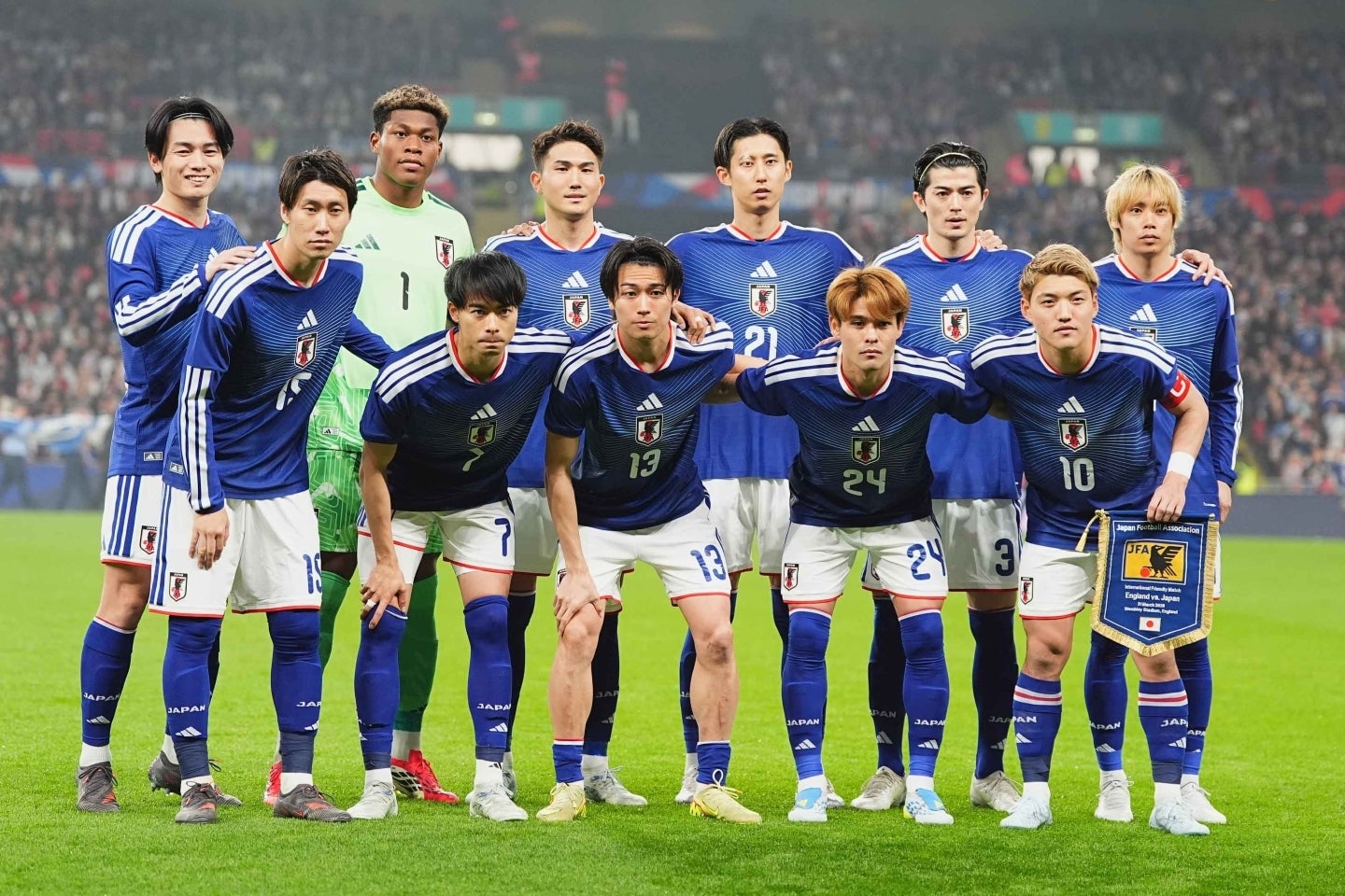 ３月に行なわれたイングランド代表戦のスタメン。(C)THE DIGEST