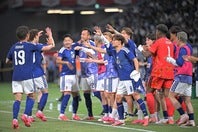 アイスランド戦に勝利した日本代表。写真：金子拓弥（THE DIGEST写真部）