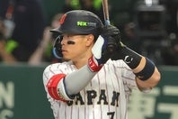米メディアの注目を集めている阪神の佐藤輝明。侍ジャパンの一員としてWBCにも出場している。写真：梅月智史（THE DIGEST写真部）