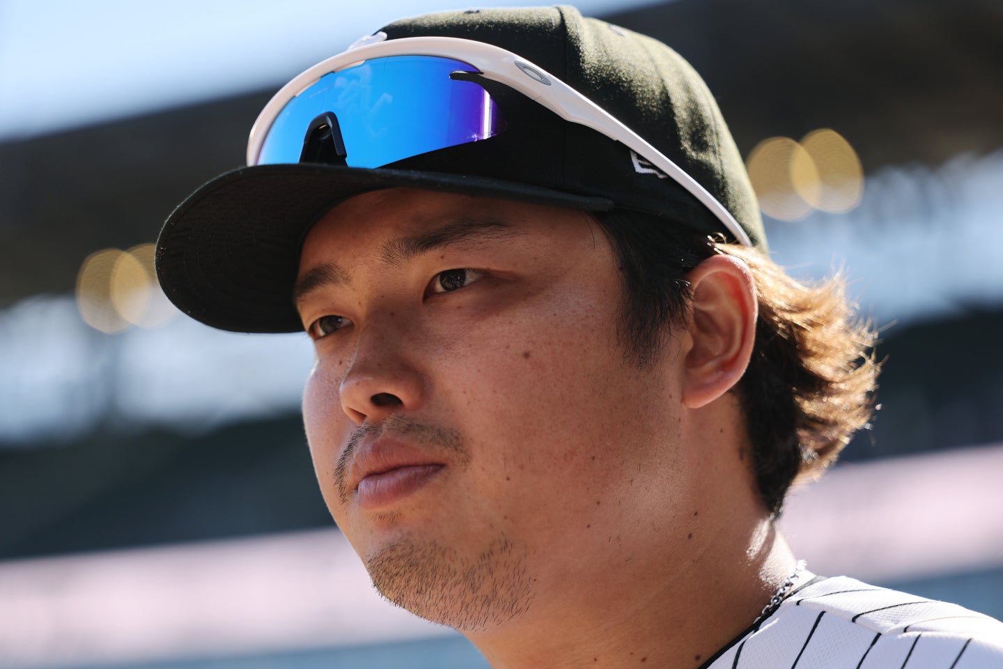 右ハムストリングに張りで戦線離脱を余儀なくされているWソックスの村上。(C)Getty Images