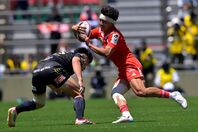 プレーオフ準決勝の東京SG戦では先制トライをお膳立て。決勝進出に貢献した神戸Sの上ノ坊。(C) Getty Images