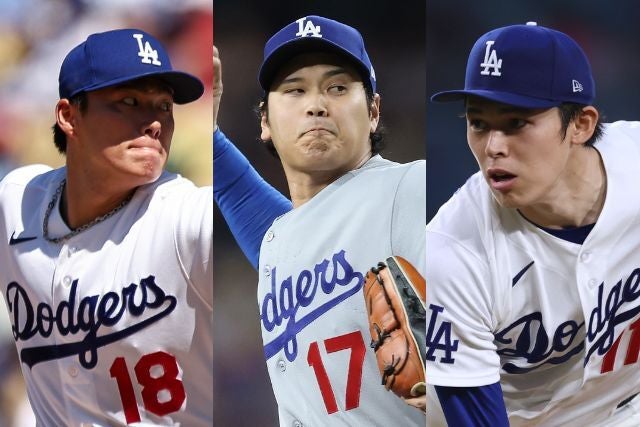 今週に先発登板し、いずれも無失点に抑えた（左から）山本、大谷、佐々木。(C)Getty Images