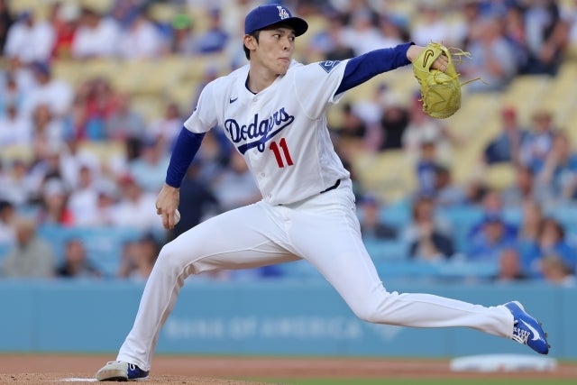 エンジェルス戦で好投したドジャースの佐々木。(C)Getty Images
