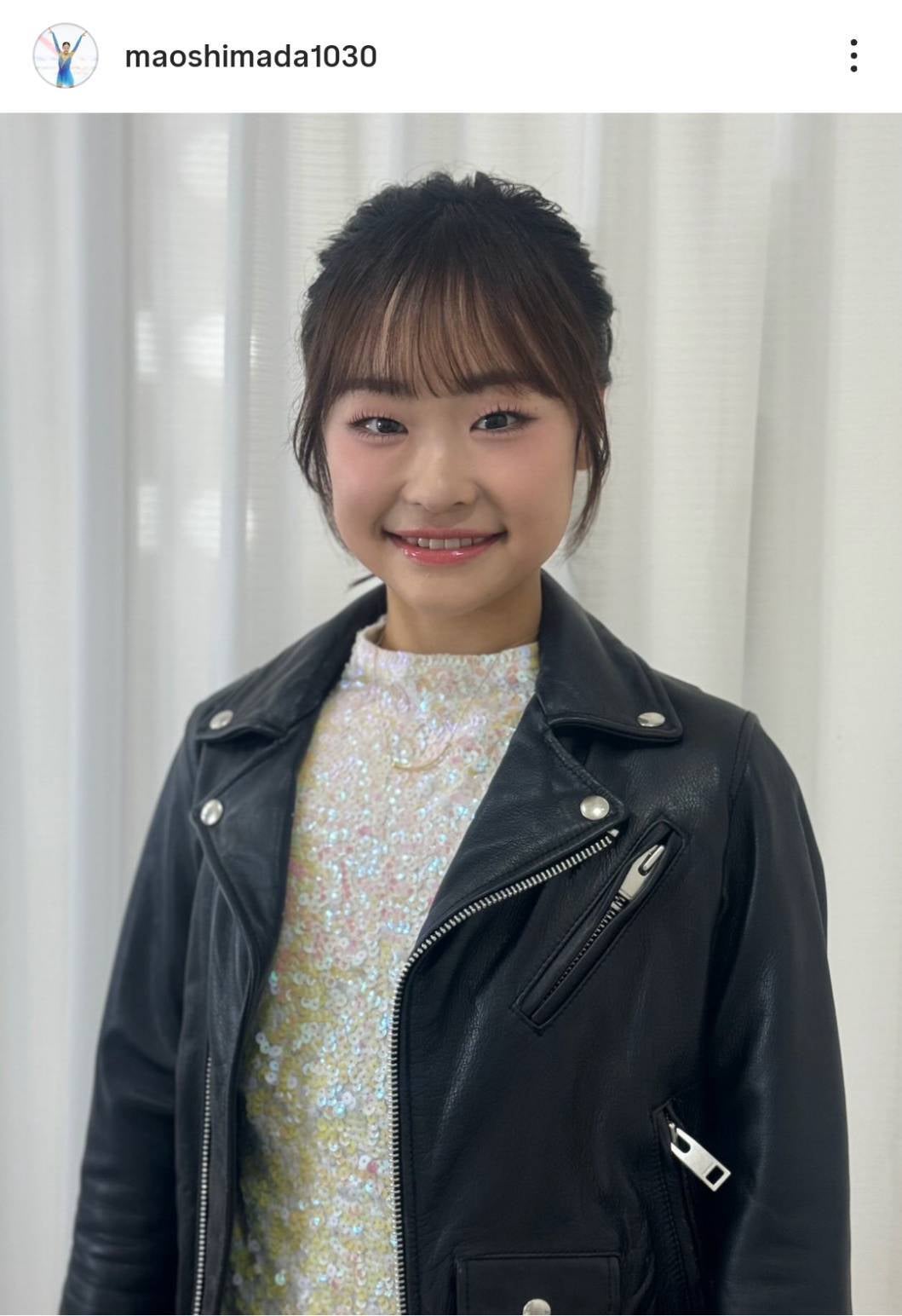 レザーの上着を披露した島田麻央。画像は本人のインスタグラムのスクリーンショット。