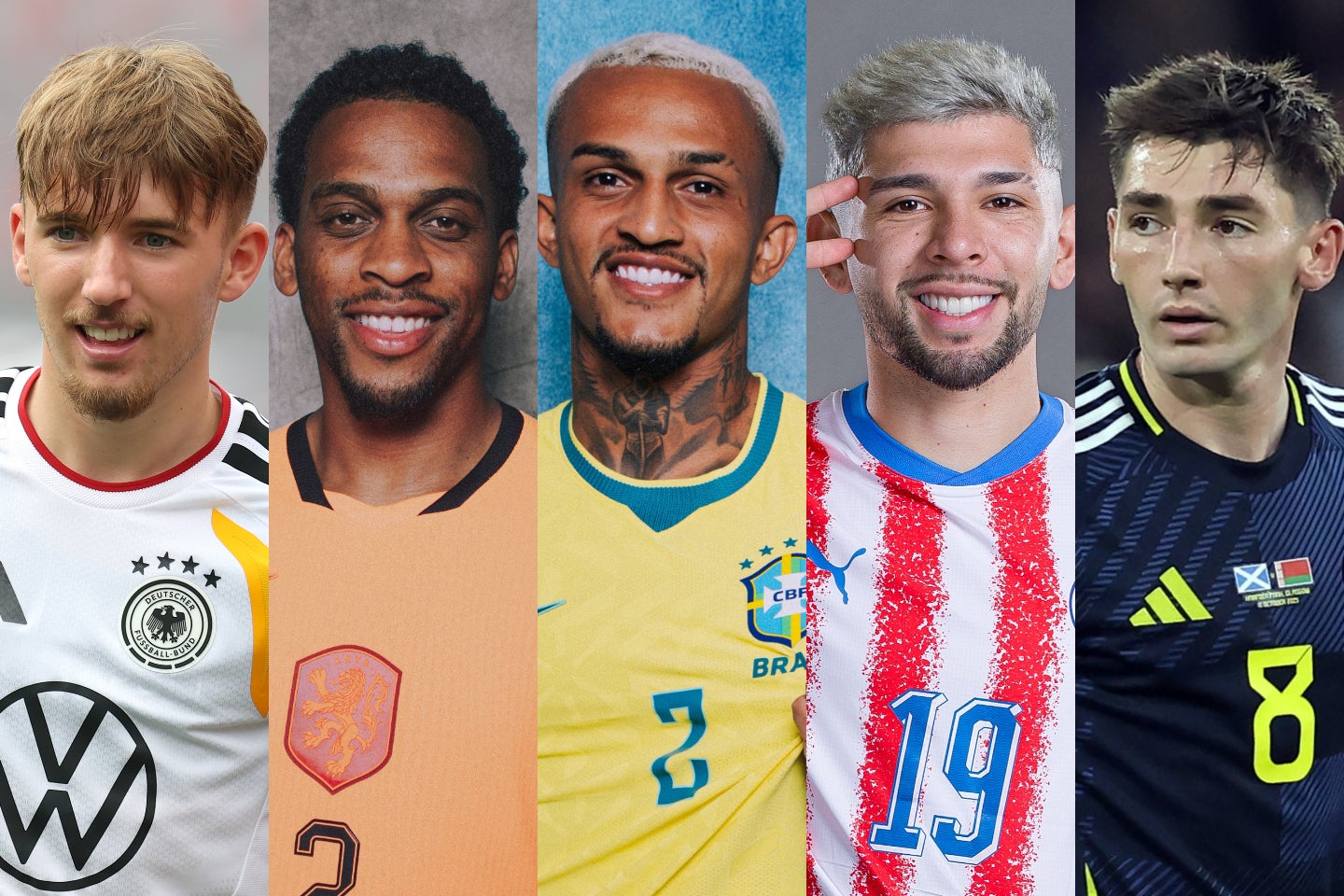 W杯メンバーとして招集されながら、大会直前になって負傷離脱した（左から）ドイツ代表のカール、オランダ代表のティンベル、ブラジル代表のウェズレイ、パラグアイ代表のエンシソ、スコットランド代表のギルモア。(C)Getty Images