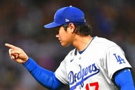 際どい球をボールと判定された大谷。失点した直後に球審に挨拶？(C)Getty Images