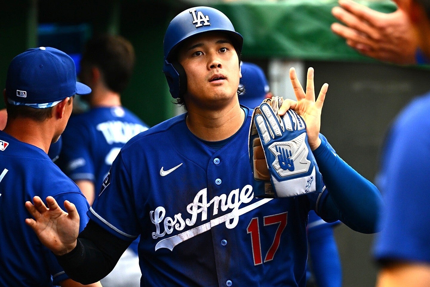 Wソックス戦のスタメンを外れた大谷翔平。前日に左膝の炎症で途中交代した。(C)Getty Images