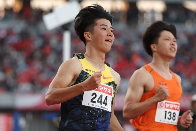 男子100mを“先行逃げ切り”で制した多田。写真：滝川敏之