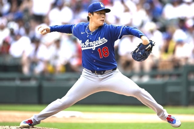 Wソックス戦で“23者連続アウト”をマークしたドジャースの山本由伸。(C)Getty Images