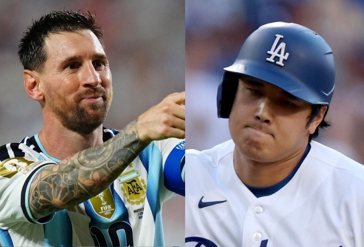 現地16日の試合で３得点を挙げたメッシと、決勝ホームランを放った大谷。(C) Getty Images