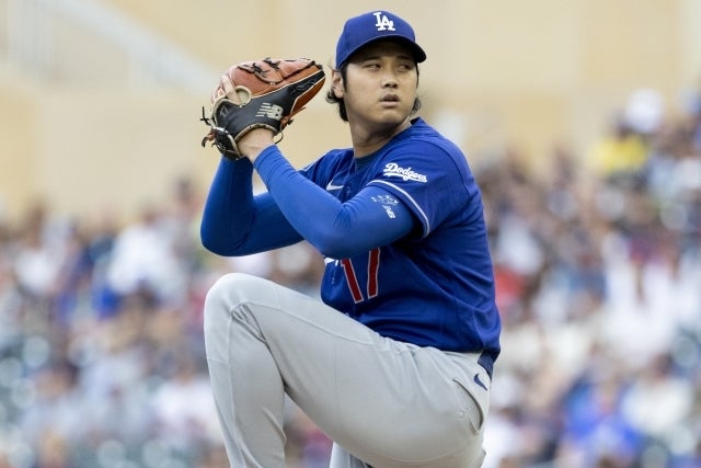 ツインズ戦に「１番・DH兼投手」でスタメン出場したドジャースの大谷。(C)Getty Images